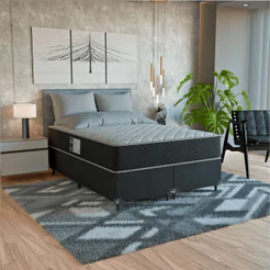 Cama Box Casal Bipartido + Colchão Espuma D45 Suede Preto