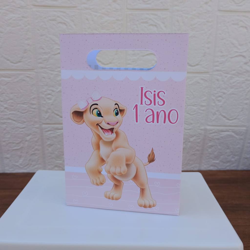 PEGUE E MONTE FESTA ANIVERSARIO Lembrancinha Sacolinha PP Personalizada Boca de Palhaço NALA REI LEÃO