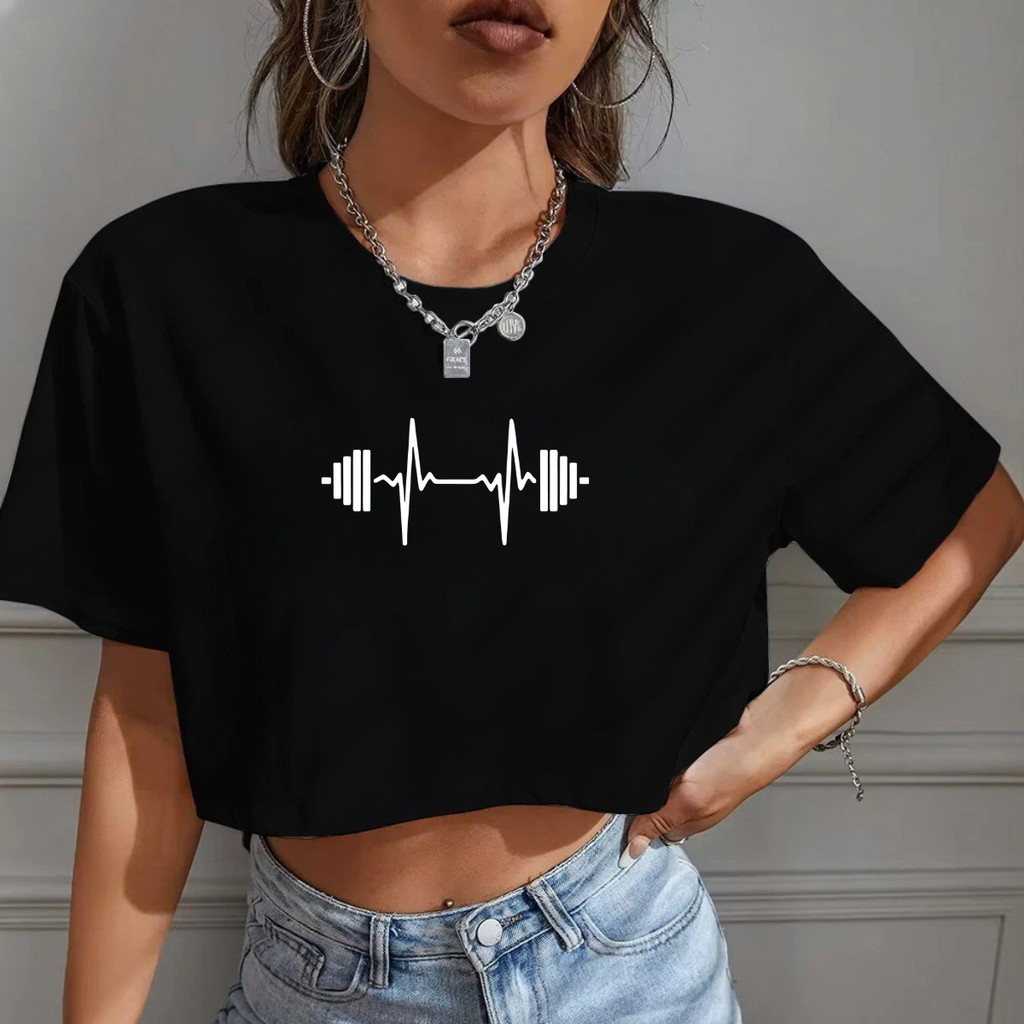 Cropped Feminino Oversized  Blusa Estilosa Feminina Manga Curta Treino 100% Algodão Academia  - BT