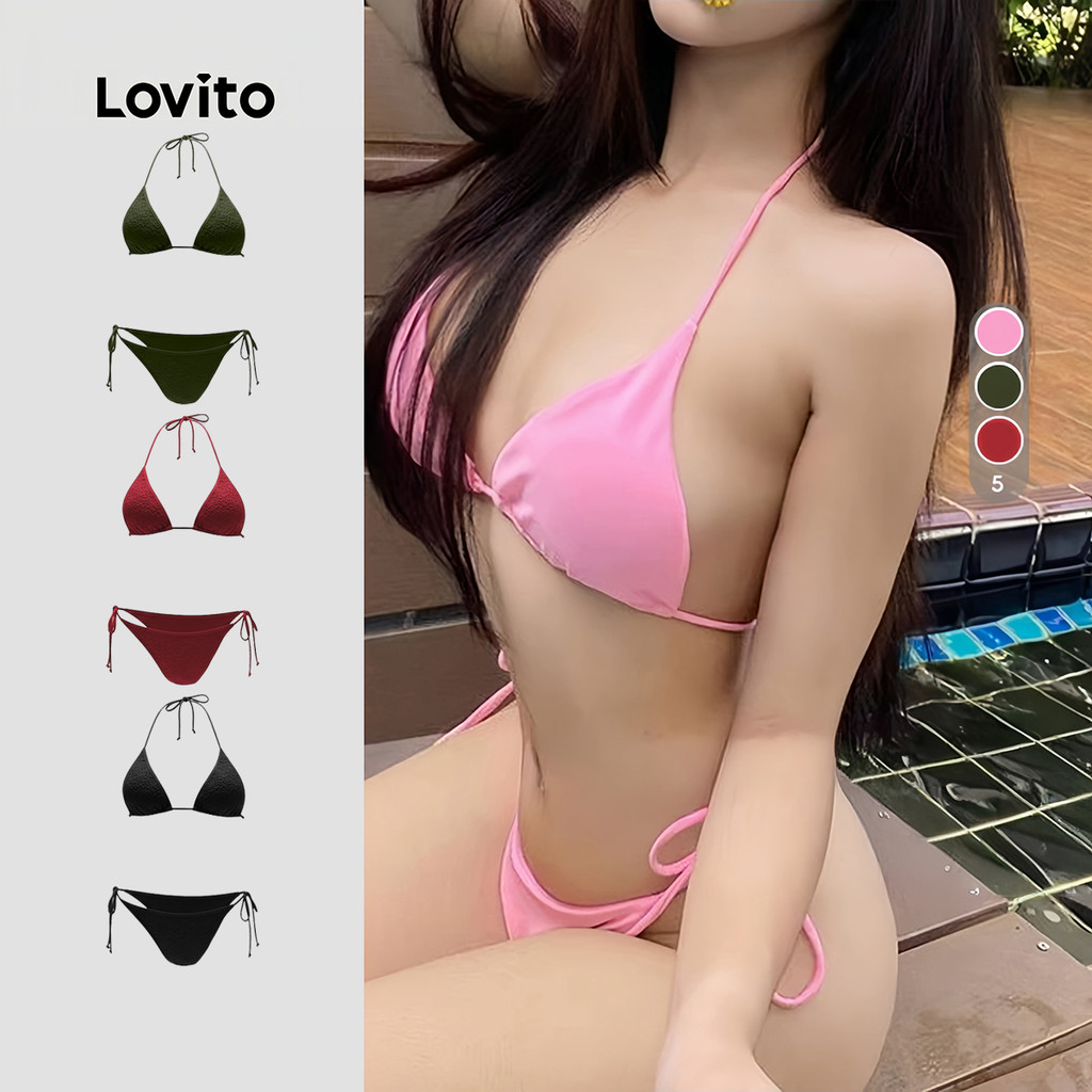 Lovito   Conjuntos de biquíni Sexy com cordão de ajuste 2 peças verde exército primavera/verão para mulheres. LNE134045