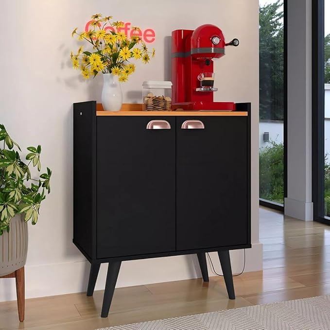 Buffet line aparador organizador armário decoração cozinha sala estar jantar madeira mdf preto/cinamomo