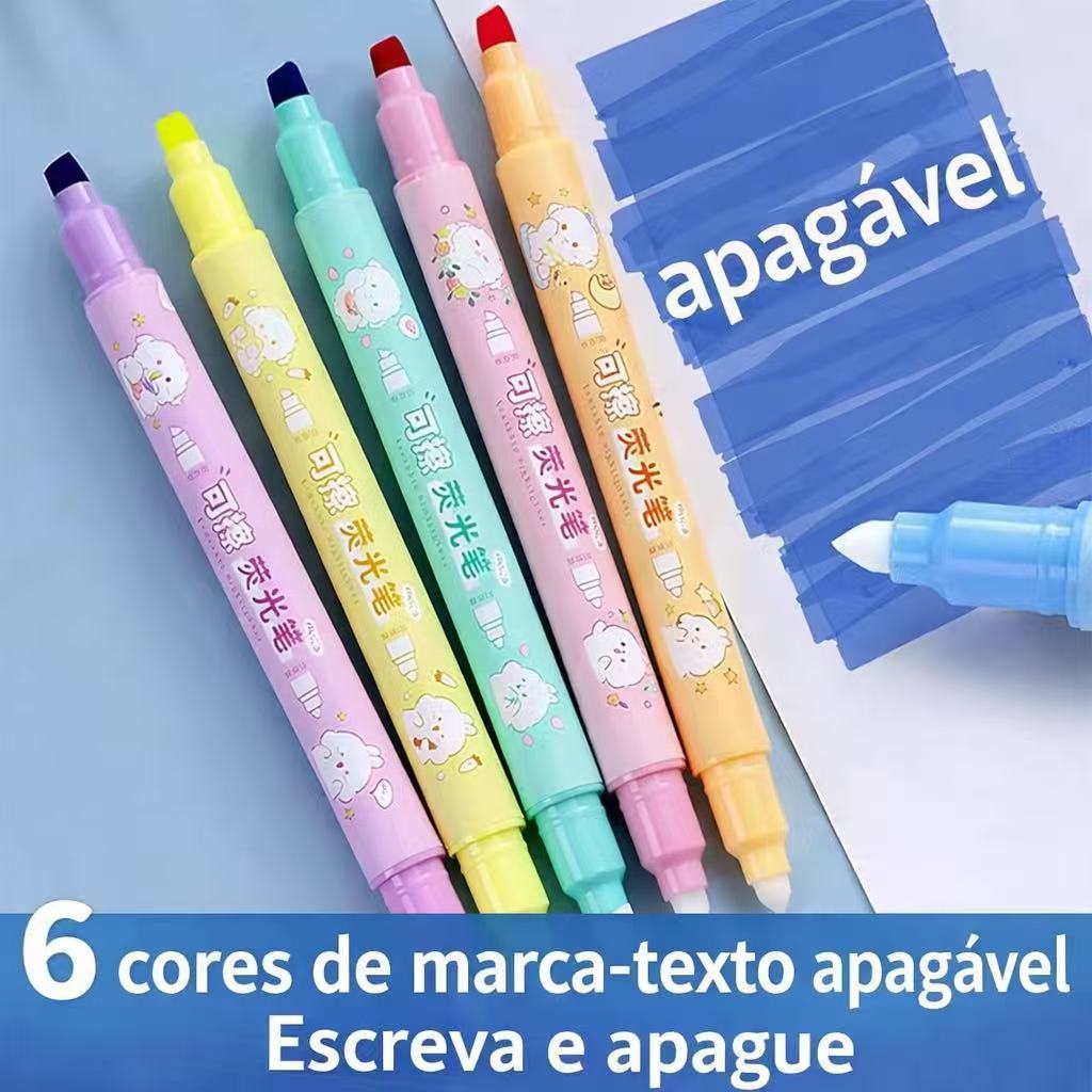 Caneta Kit com 6 Peças Marca Texto Apagável Com 6 cores duas pontas caneta destaque escolar Multicores em Oferta na Shopee