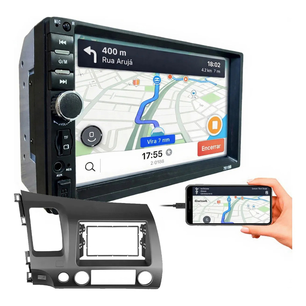 KIT CENTRAL MULTIMIDIA MP5 7 POL COM MOLDURA HONDA CIVIC 2007 A 2011 em Oferta na Shopee