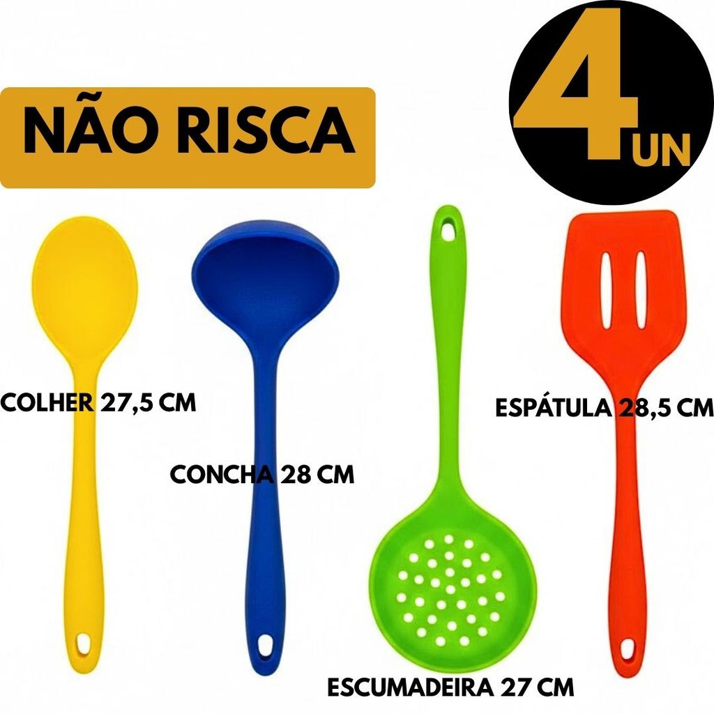 4 Un Utensílios Silicone Não Risca Para Cozinhar Ideal Casa Restaurante Panelas Antiaderentes