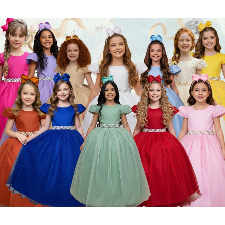 Vestido Infantil Menina Longo Glitter Dama De Honra Daminha Formatura Florista Casamento Noivinha