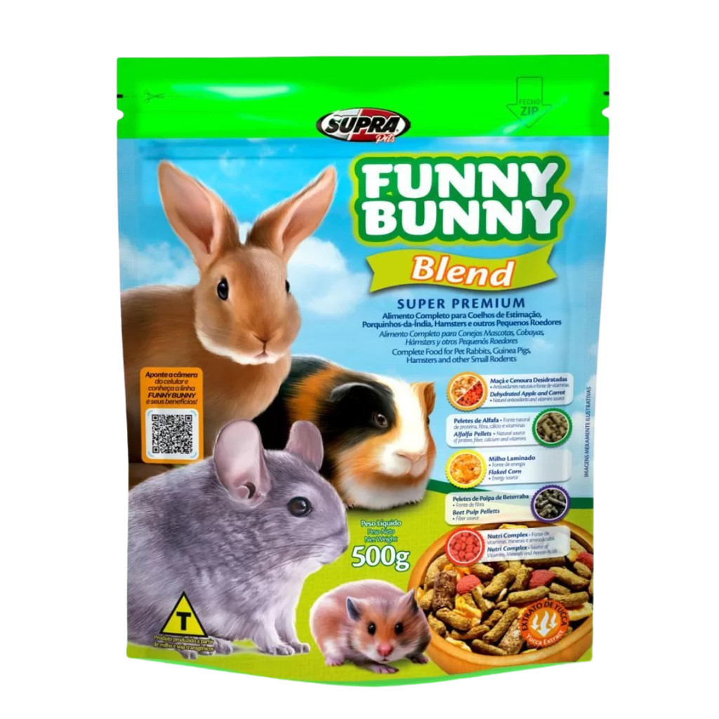 Funny Bunny Blend 500g – Ração Super Premium para Coelhos e Roedores | SupraPets