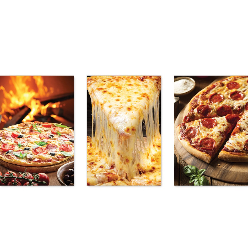 Kit 3 Quadros Decorativos Pizza Pizzaria Restaurante Comida Placas Decorativas - 0054ktpl