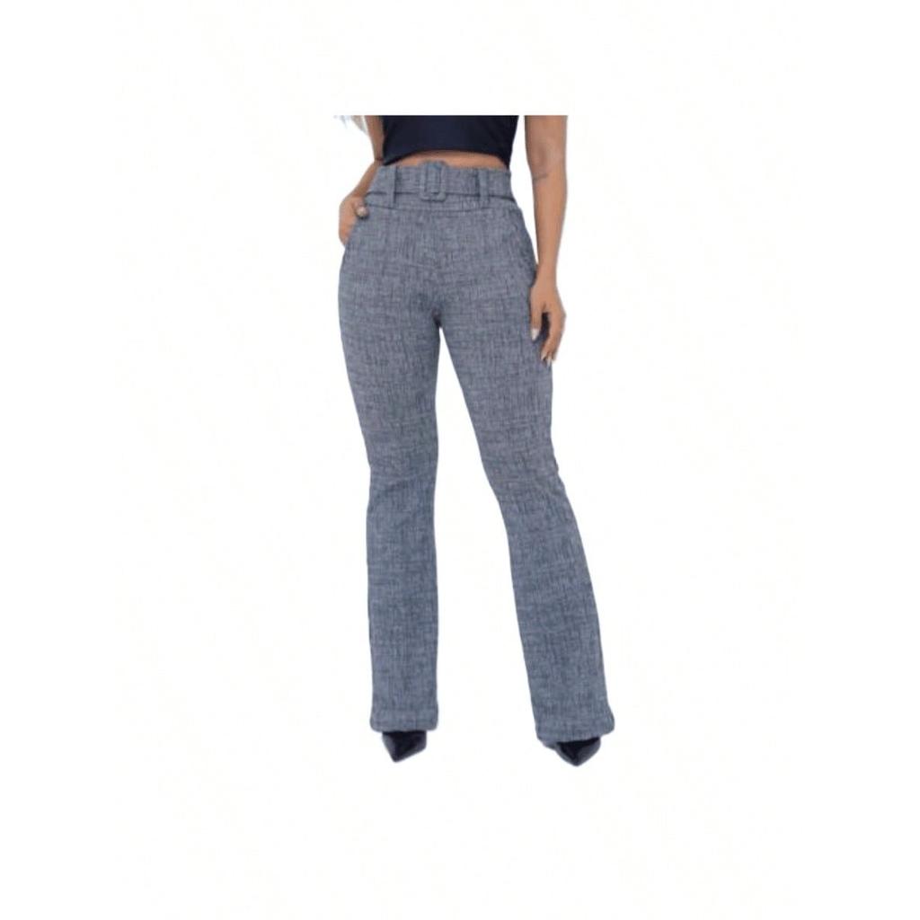 Calça Feminina Flare Linho Jackar Cintura Alta com Cinto Forrado