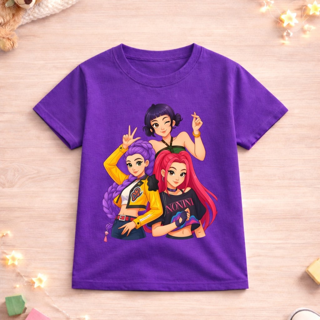 Camiseta Infantil Huntrix Kpop Guerreiras 100% Algodão Premium Várias Cores em Oferta na Shopee
