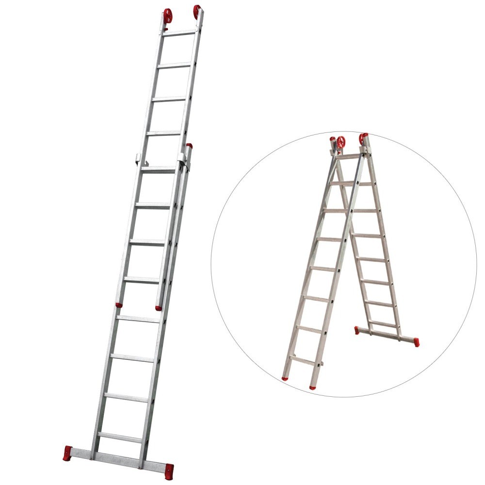 Escada de alumínio extensível 2,40 x 3,74 m 2 x 8 degraus ESC0617 Botafogo em Oferta na Shopee