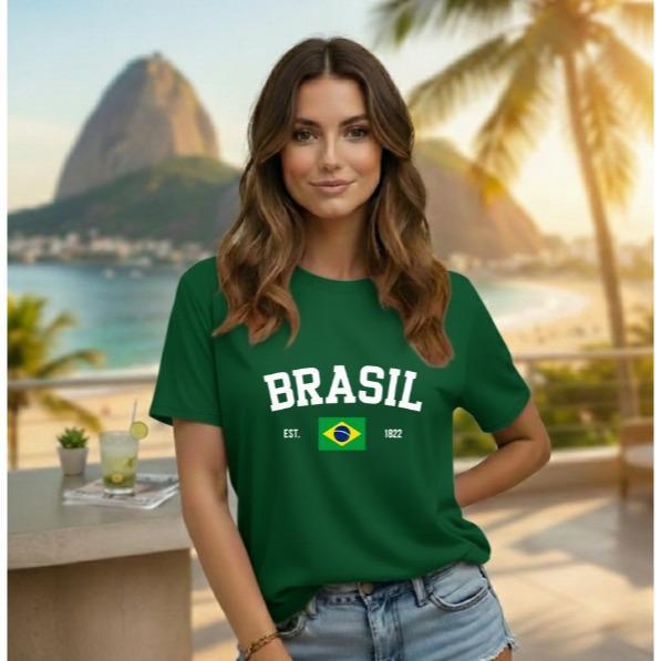 Blusa Feminina Brasil Camiseta Copa Do Mundo Camisa T-shirt 100% Algodão