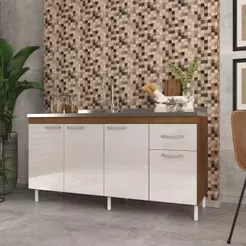 Balcão de Cozinha para Pia de 160cm Sem Tampo Suiça Fidelitá 4 Portas 1 Gaveta Noce/Off-White