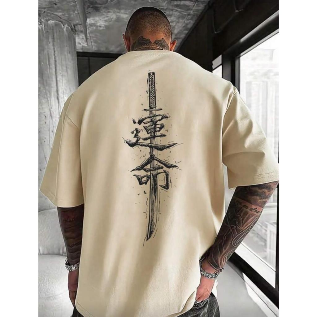 Camiseta Tendência Casual Algodão Confortável Masculino  Estampado Samurai Unissex