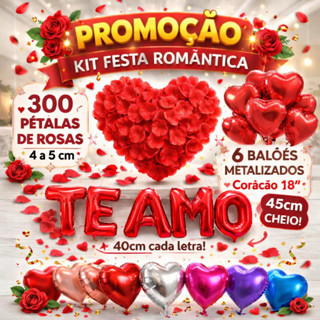 Kit Romântico 300 Pétalas Artificiais + 6 Balão Coração + TE AMO Decoração Completa Dia Namorado Mãe em Oferta na Shopee