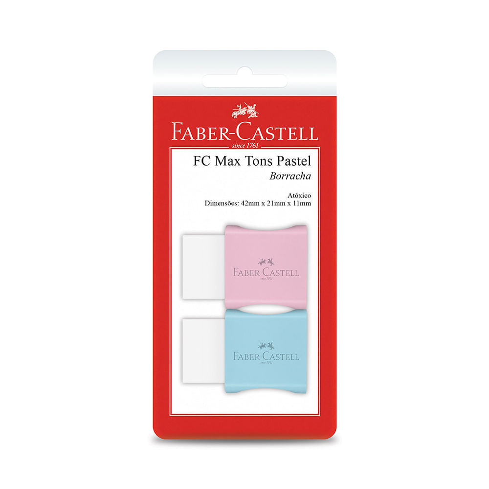 Borracha Faber-Castell Max Branca Capa Plástica Tons Pastel com 2 Unidades Cores Diversas