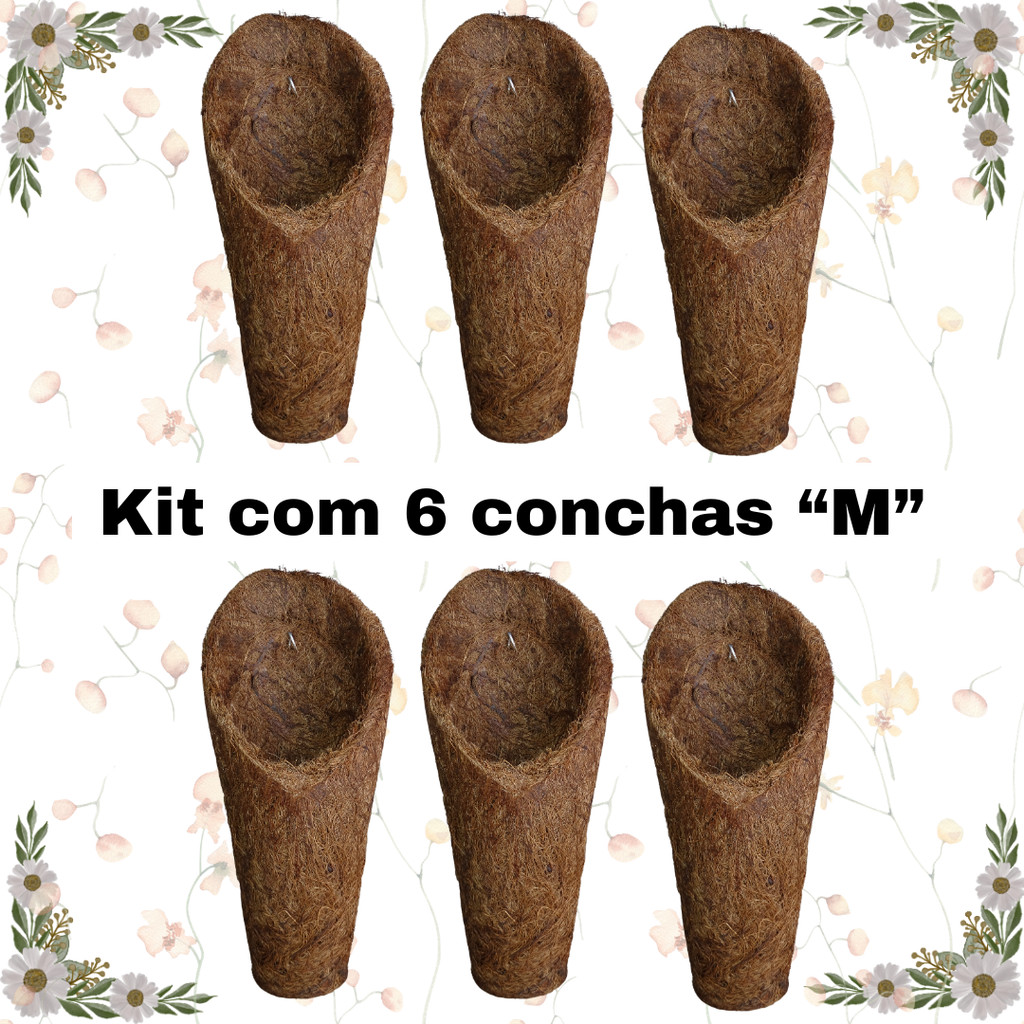 Kit 6 Vaso Cachepot Para Orquídeas Fibra de Coco Modelo Concha Tamanho M (Médio) - (6 unidades)