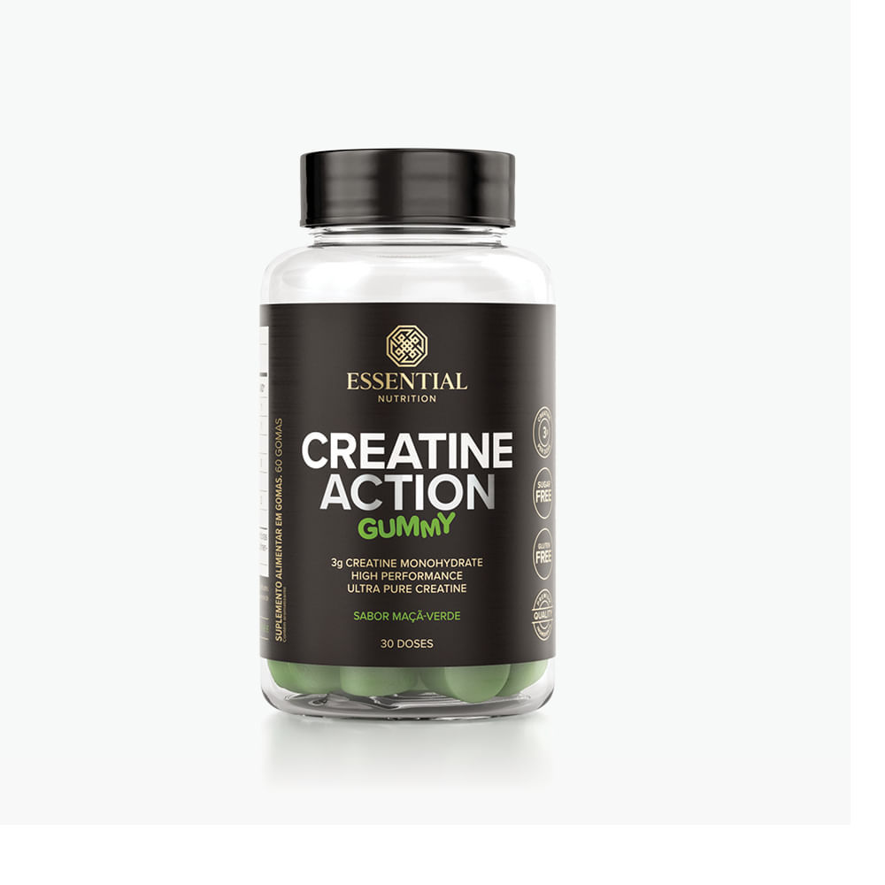 Creatine Action Essential Nutrition Gummy Sabor Maca Verde com 60 Gomas em Oferta na Shopee