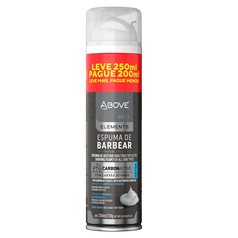 Espuma de Barbear Above Men Elements Carvão Ativado Leve 250ml Pague 200ml em Oferta na Shopee