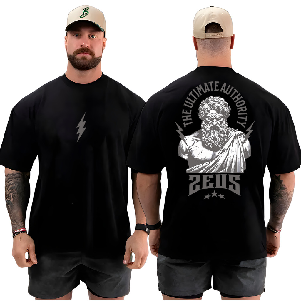 Camiseta Camisa Oversized Top para Academia Musculação Zeus Branca Streetwear 100% Algodão . casual, academia. casual, a