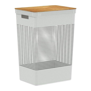 Cesto de Roupas Grid 49L Branco Oceano Tampa em Bambu OU em Oferta na Shopee