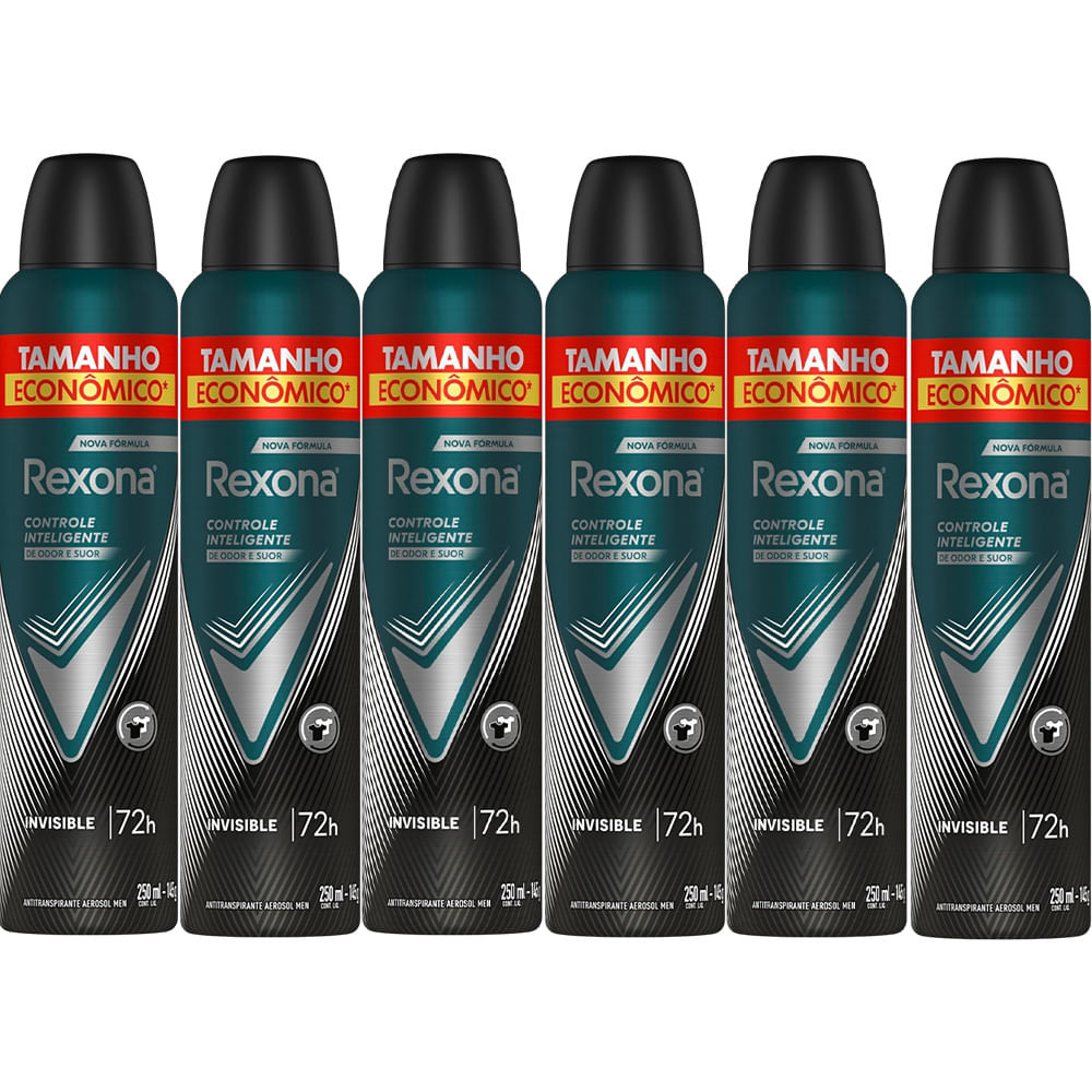 Kit Desodorante Antitranspirante Aerosol Rexona Invisible 72 horas - 250ml - 6 Unidades em Oferta na Shopee