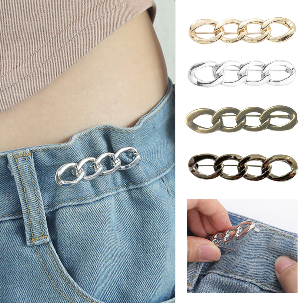 Broche Ajustador de Cintura Calça Jeans Corrente Metal Sem Costura Removível Redutor de Medidas Fashion Feminino Luxo
