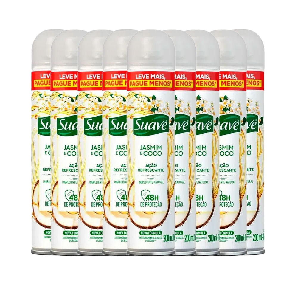 Kit Desodorante Aerosol Suave Jasmim E Coco 200ml - 9 Unidades em Oferta na Shopee