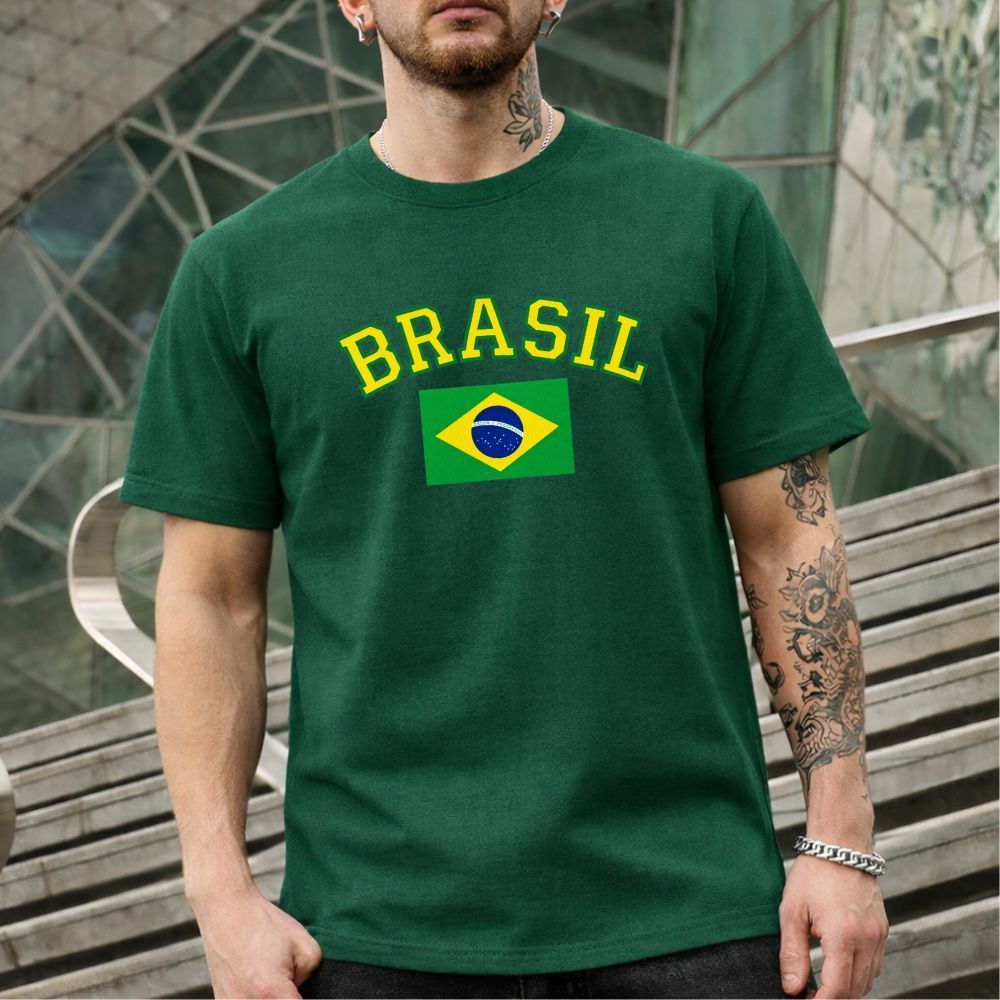 Camiseta Brasil Seleção Bandeira Masculina Algodão Copa do Mundo Estampada T-Shirt Unissex Estampada