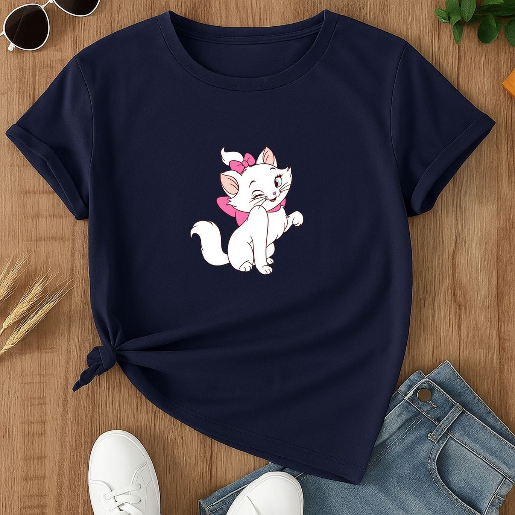 Camiseta Feminina Gatinha Marie Básica Dia a Dia 100% Algodão Envio Rapido