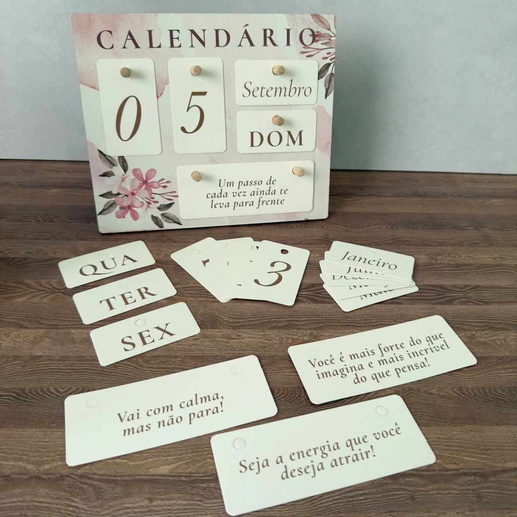 Calendário Permanente de Mesa com Frases Motivacionais Decorativo Reutilizável Pérpetuo