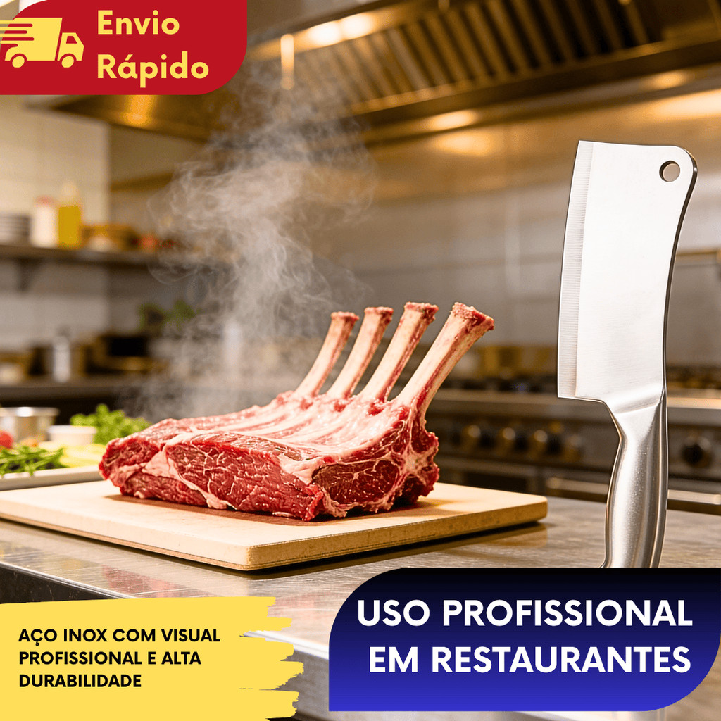 KIT (1/2/3/4) Cutelo Inox 6'' Com Lâmina Inteiriça Para Cortar Carne E Osso Cozinha E Açougue Profissional Machadinha