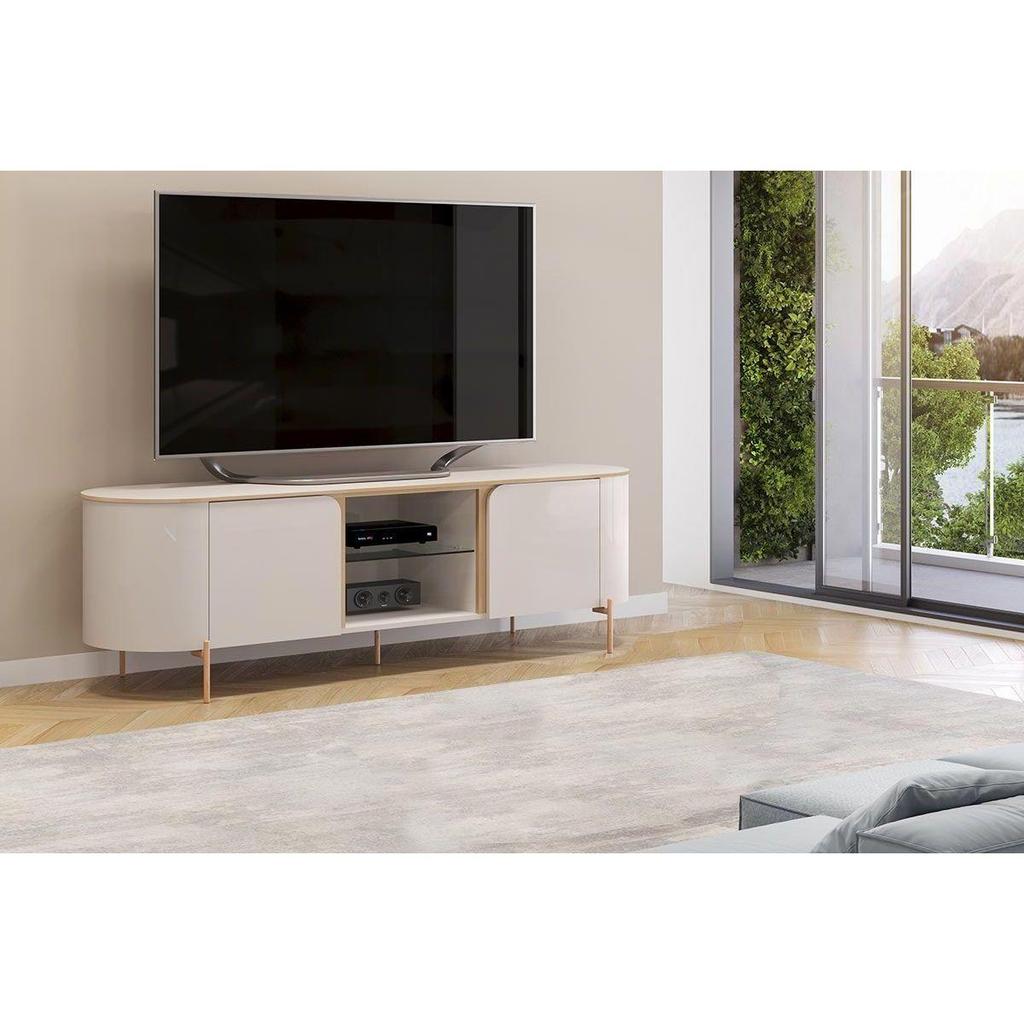 Rack Bancada p/ TV até 65 Pol Adele c/ 2 Portas 180x57cm Off White/Off White - DJ Móveis em Oferta na Shopee