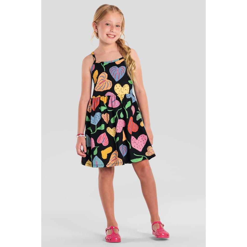 Vestido infantil menina com flores Brandili -Preto em Oferta na Shopee