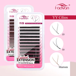 FADVAN YY Cílios C D LU LU Preto Marrom Cílios 2D Brasileiros Extensões Dois Cílios Ponta