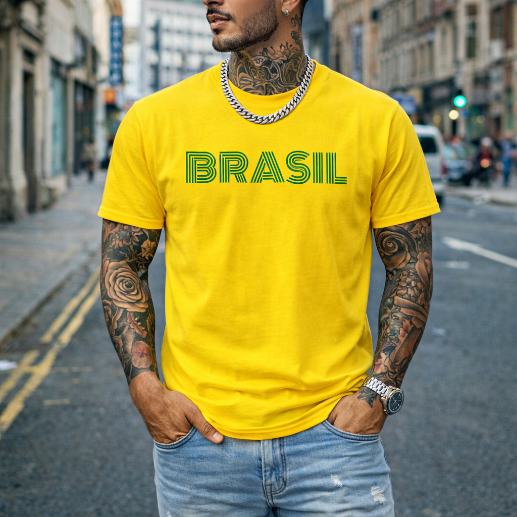 Camiseta Brasil Tendência Minimalista Futebol Copa do Mundo | Unissex 100% Algodão