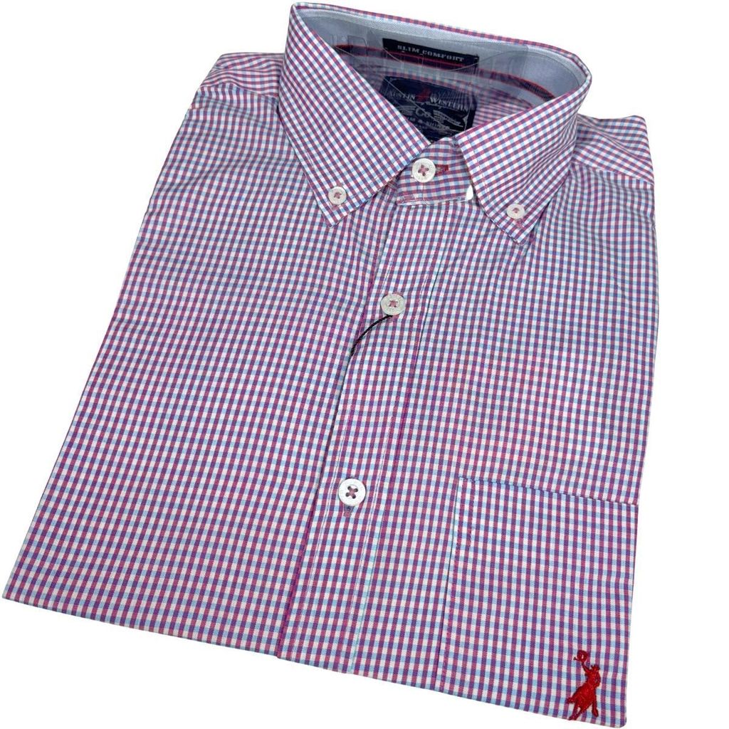 Camisa Austin Masculina Xadrez Manga Curta Original No Bolso