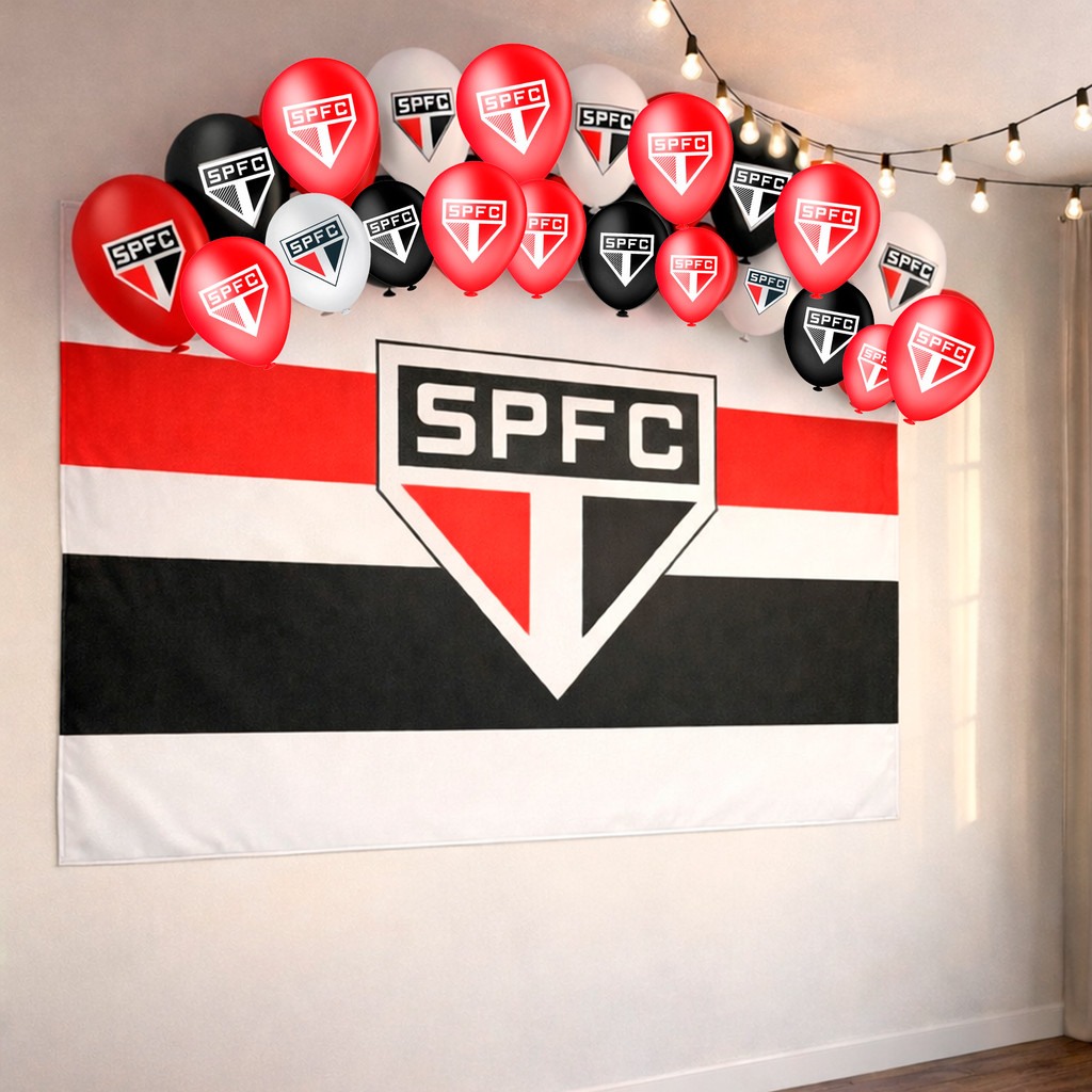 Kit festa São Paulo Decoração Aniversário Painel TNT + 20 Balão Cor e resistência