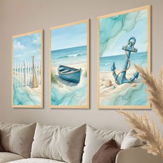 Quadros Decorativos Marítimos com Barco e Praia para Sala Elegante em Oferta na Shopee