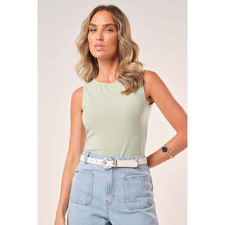 Regata Feminina Canelada Marialícia Verde Claro em Oferta na Shopee