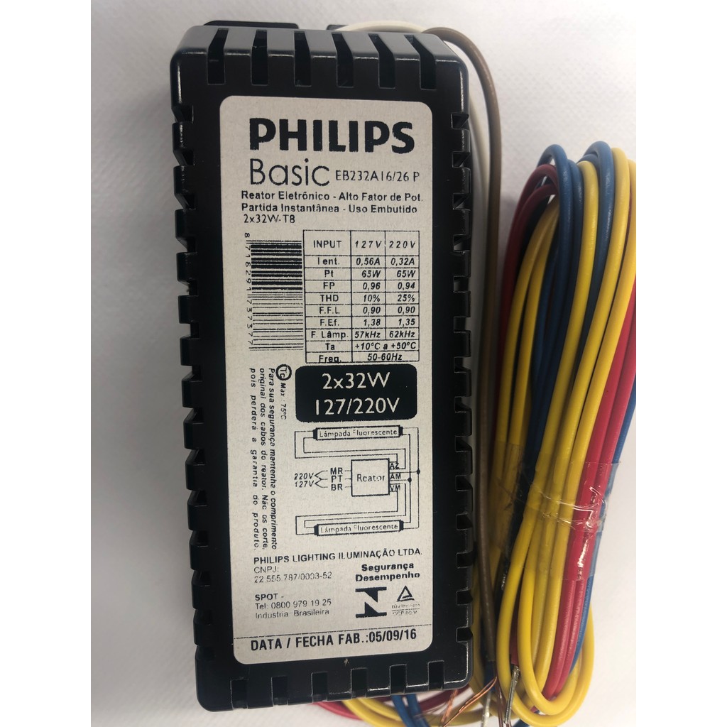REATOR ELETRÔNICO PHILIPS EB232A16/26P 2X32 W BIVOLT T8 - ORIGINAL ALTA PERFORMANCE PARA ILUMINAÇÃO PROFISSIONAL