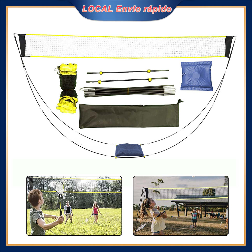 Kit Rede Badminton Dobrável 1,6x2,9m - Portátil para Jardim e Praia, Jogo Familiar, Multiuso
