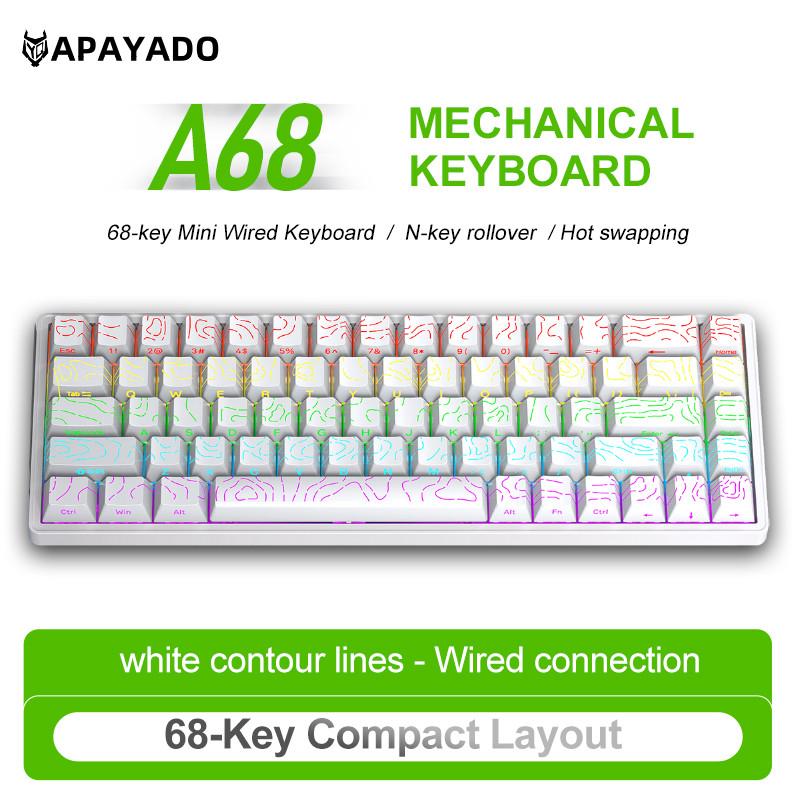 Teclado Mecânico Com Fio APAYADO A68 Retroiluminação RGB Hot-Swappable De 68 Teclas Para PC/Mac em Oferta na Shopee