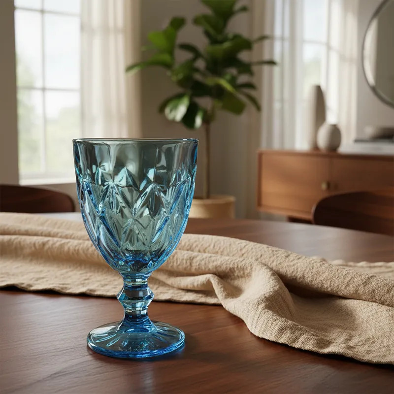 Conjunto 6 taças 330ml vidro azul platinado Milbani, elegância para mesa e brindes achadinhos
