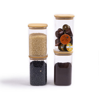 Kit Potes Hermeticos Vidro Quad Flat Bambu 1400/1100 - 4 pçs Oikos em Oferta na Shopee