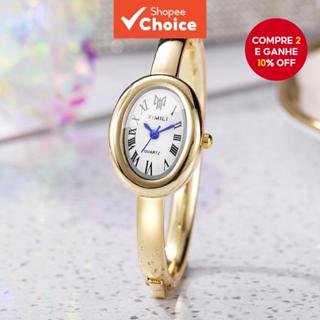 Relógio de Pulso Feminino com Mostrador Oval Elegante, Pulseira Pequena em Aço, Quartzo em Oferta na Shopee