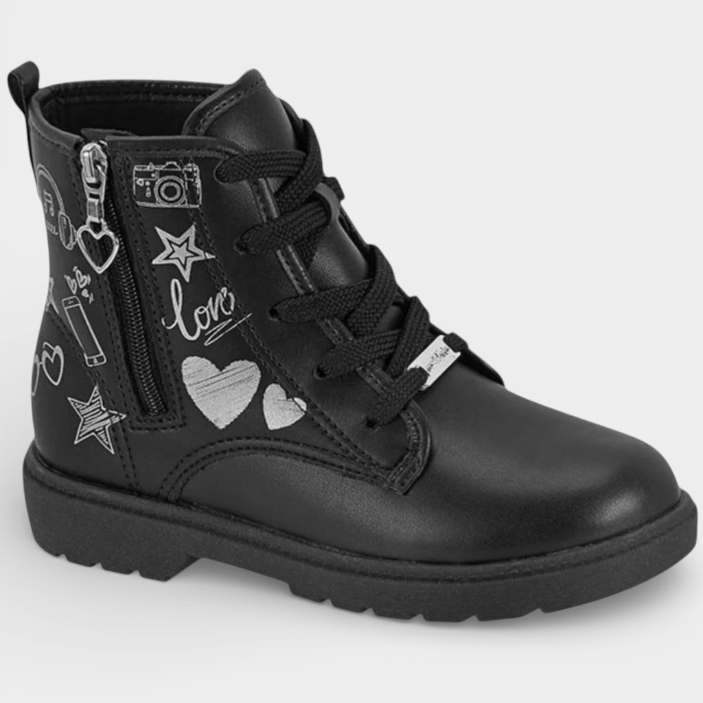 Bota Coturno Infantil Molekinha Draw Menina - Preto