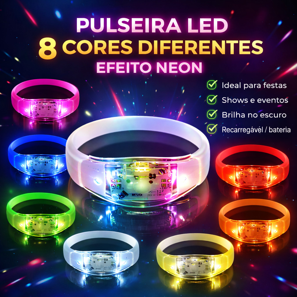 Pulseira De Led Ativa Bate Com A Batida Da Música Som Para Festas Casamentos Eventos