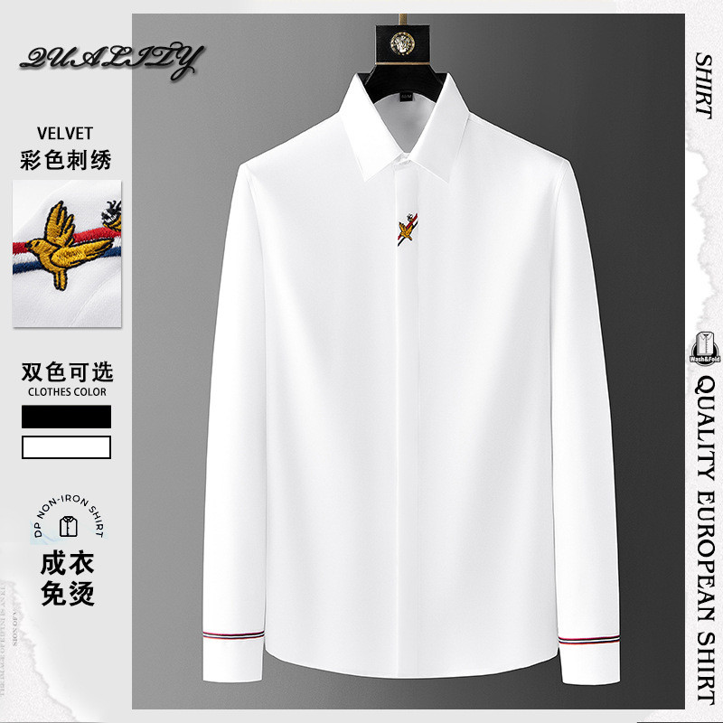 Camisa de manga comprida masculina simples dez mil agulhas camisa bordada masculina Slim-fit camisa masculina sem ferro