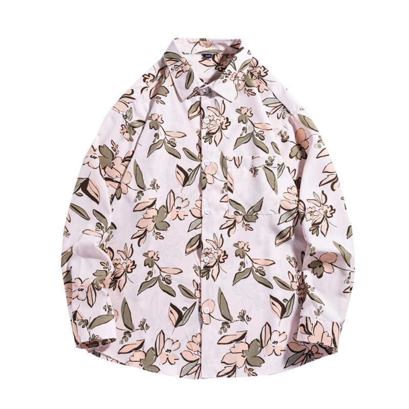 Camisa masculina Casual elástica de quatro lados de manga comprida moda estilo Hong Kong camisa masculina estampada solt