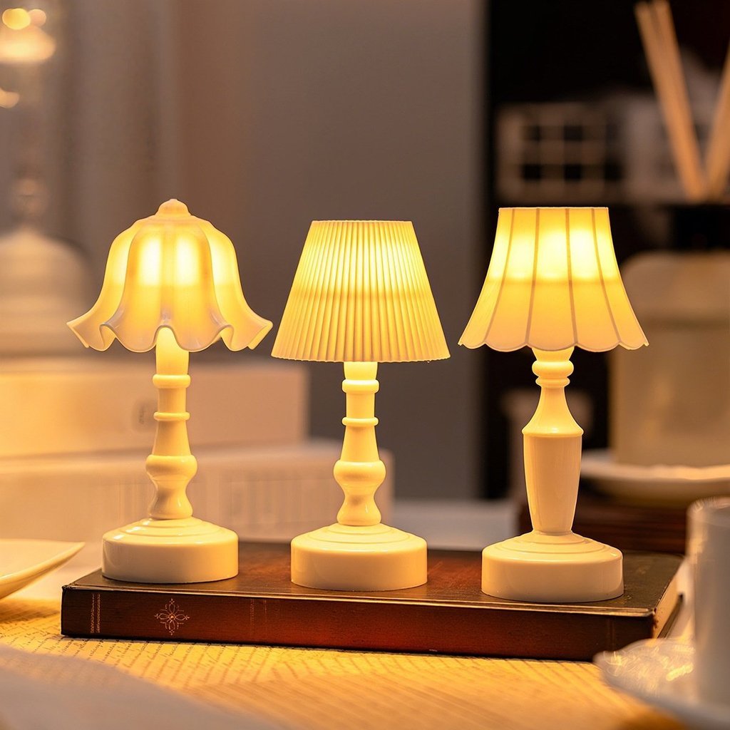1 pc Luminária Noturna Retrô ，Estilo de flor com babados - Abajur de Mesa/Luminária de Cabeceira/Luz Ambiente